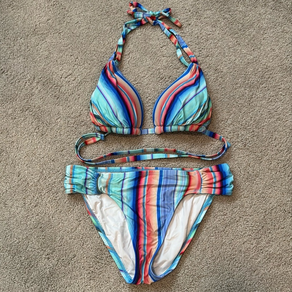La Blanca Bikini Set Size 4 Top & Bottom Striped Hipster Swimsuit Bottom Rainbow